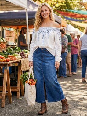 Skies Are Blue Boho Southwestern Embroidered Swiss Dot Off Shoulder Eyelet Top